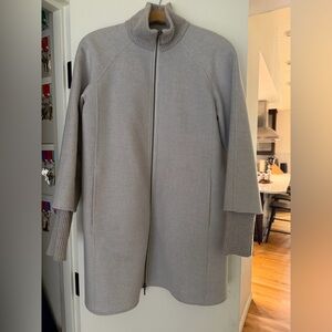 Kinross Cashmere Zip-Front Rib Trim Coat Light Gray Small